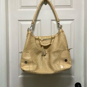 JOY MANGANO J M Collection Large Tan Woven Shoulder Bag  Tote